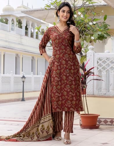 Image of SIRIL Women's Rayon Blend Floral Printed Straight Kurta Pant with Dupatta Set
