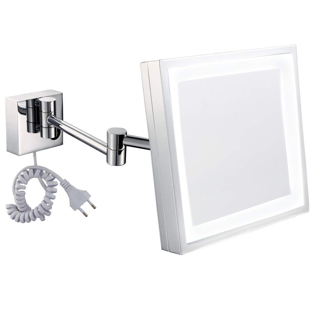 Miroir cosmétique LED mural grossissant 5X avec double bras pliable et prise