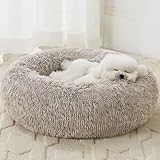 WNPETHOME Calming Dog Bed Cat Bed Donut, Faux Fur Pet Bed Self-Warming Donut Cuddler, Comfortable Round Plush Dog Beds (20 x 20 inch, Light Coffee)