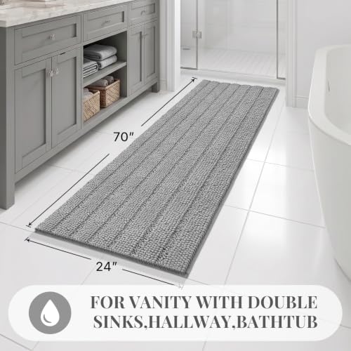 Bcoimo Bath Rug Mat,70x24 Chenille Non Slip Gray Long Bathroom Runner Rugs by Bcoimo - Used condition - Image 2