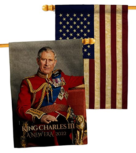 King Charles III Coronation Wall Decor American Flag Banner Pack Patio Garden Patriotic Outdoor Yard Indoor Burlap Tapestry Party Decorations Souvenirs Poster United Kingdom Memorabilia Made in USA
