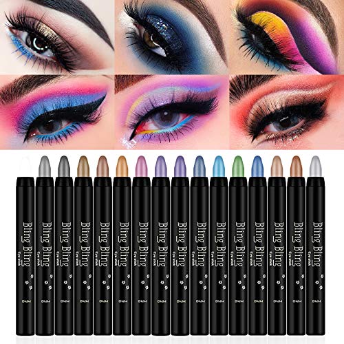LOKFAR 16 PCS Glitter Eyeshadow Stick Colorful Set, Shimmer Pearl Cream Eye-shadow Stick Eye Glitter Makeup Eyeshadow Crayon Neutral Eyeshadow Pencil, Smooth Waterproof Eyeshadow Hypoallergenic Makeup