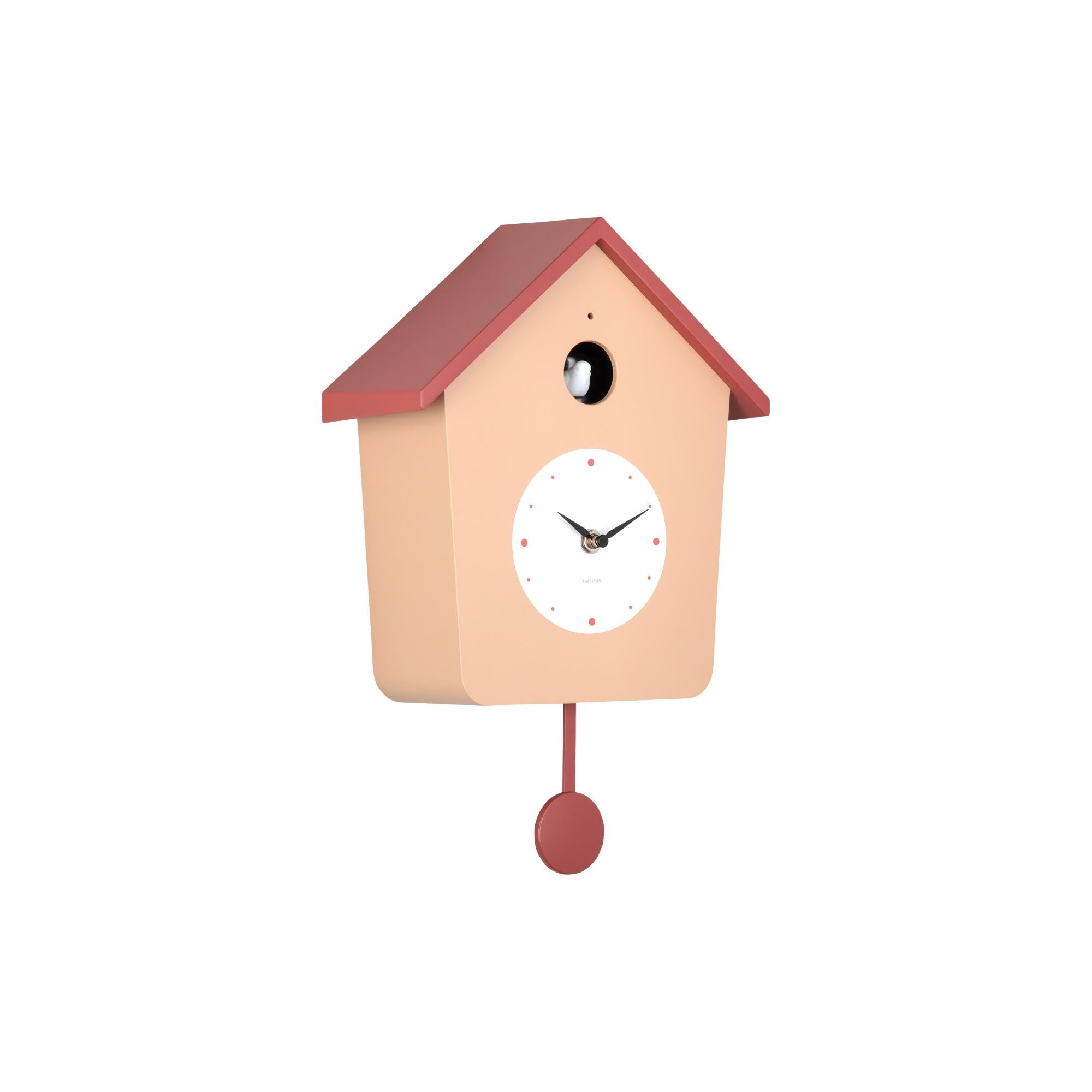 Karlsson Soft Brown & Red Ochre Cuckoo Light Wall Clock In With Pendulum
