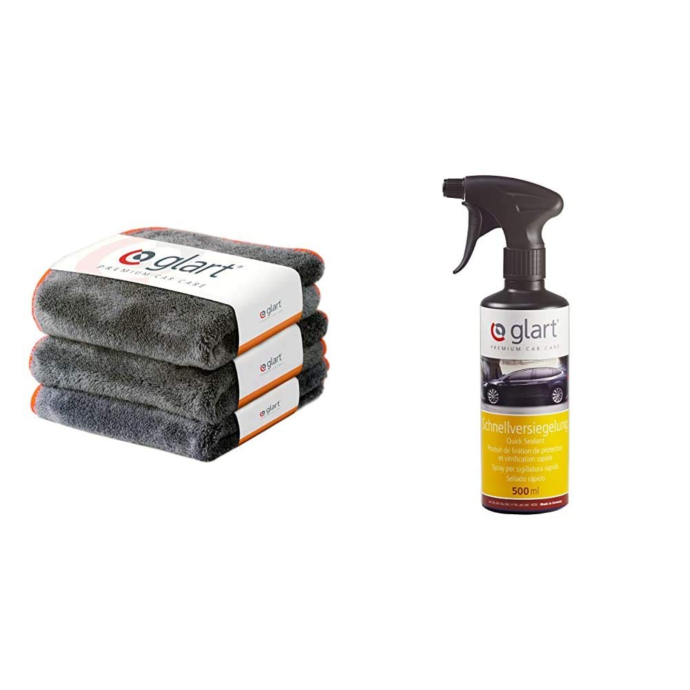 Glart3 Super Absorbent Microfibre Thick Plush Cloths, for Car Drying, Detailing, Polishing, Cleaning, Wash+Quick Sealant for Car easy Clean and Shine, Water and Dirt Protection Detailer