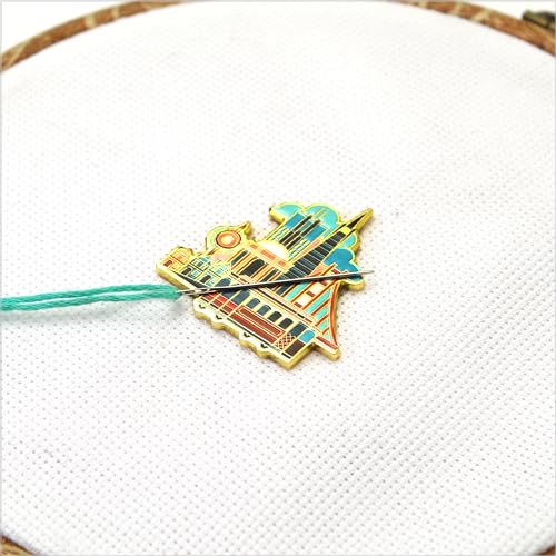 Image of Awesome Pattern Studio Needle Minder Set - San Francisco Magnetic Needle Minder + 2 Needle Threaders. Enamel Pin for Cross Stitch, Embroidery and Craft