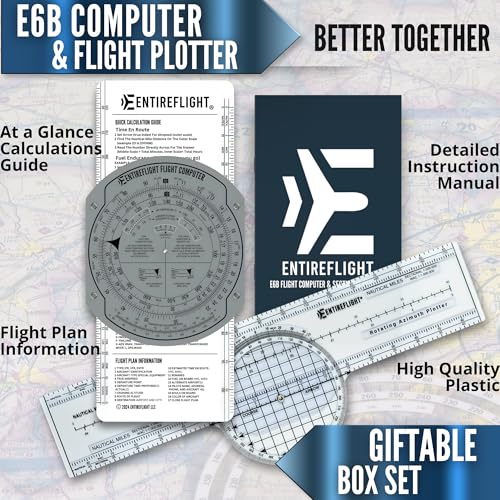 EntireFlight - E6B Flight Computer, Aviation Plotter, & Manual Box Set - Essential Pilot Accessories And Aviation Tools For Your Flight Bag - Use With IFR VFR Sectional Charts - Premium Aviation Tools