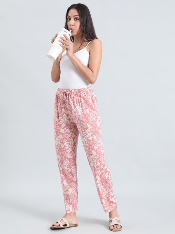 Image of GO COLORS Women Printed Woven Viscose Mid Rise Lounge Pants