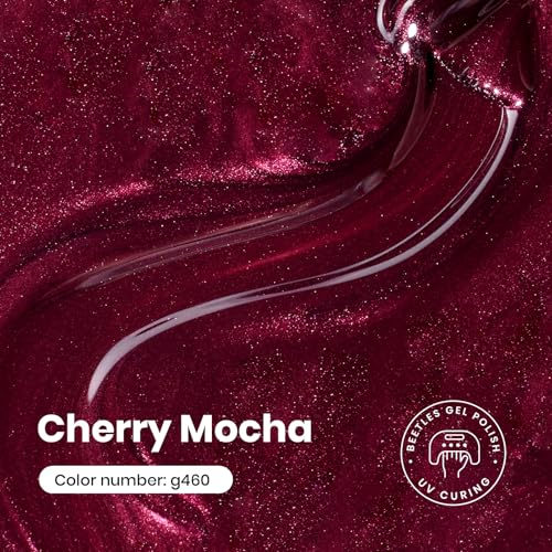 Image of beetles Burgundy Glitter Gel Polish - Cherry Mocha Red Wine Color Gel, 15ML Polish Soak Off UV LED Nail Art Starter Manicure Salon DIY at Home