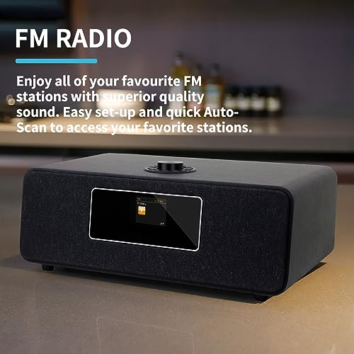 Image of LEMEGA MS3 Internet Radio, Podcasts,Spotify, Bluetooth, FM Stereo,Black | Full colour display, 40 presets, remote control, acoustic wooden cabinet, headphone jack, USB, AUX-in, dual alarms clock
