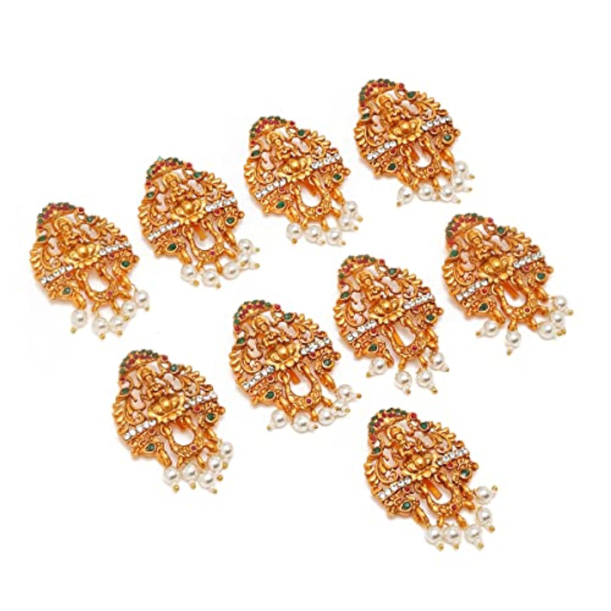 Jadai Billai, 9pc Plated Red Crystal Hair Pin Set