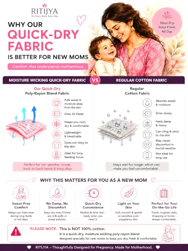 Image of RITIJYA Zipless Feeding Kurta Dress for Women | Maternity Nursing Kurti, No-Zip Easy Access | Extra Pleats Pre to Post Pregnancy | Quick-Dry Fabric | S-4XL