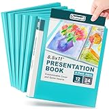 Dunwell Presentation Binder 12-Pocket, Displays 24 Pages, 8.5x11 Portfolio Binder with Plastic Sleeves, Storage and Organizer for Documents, Certificates, Projects, Photos (6 Pack, Aqua)