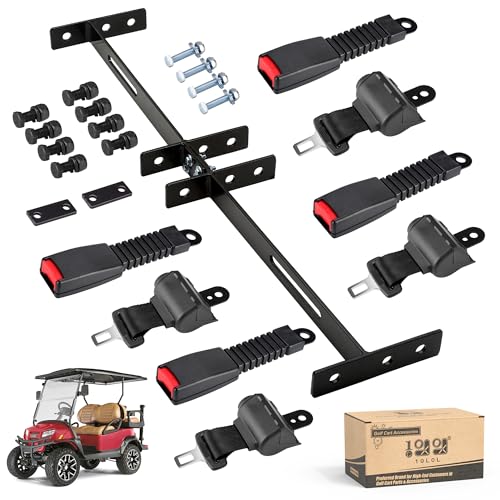 10L0L Universal Retractable Golf Cart Seat Belt Kit with Bracket for Yamaha EZGO,Club Car DS Precedent,Front and Rear Seats Golf Cart Seat Belts