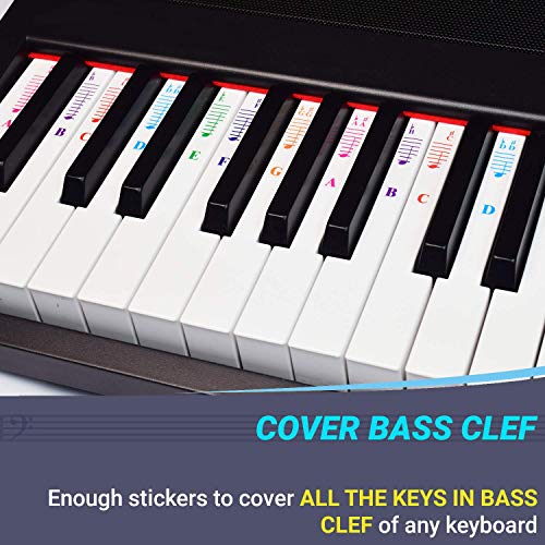 image for QMG Piano Stickers for All White Keys (49/61/76/88 Keys) - Colorful Le