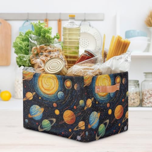 Image of Solar System Storage Baskets for Organizing, Fabric Collapsible Storage Bins Box Space Planets Decorative Toy Organizer Baskets for Closet Shelves Gift Basket 2Pcs