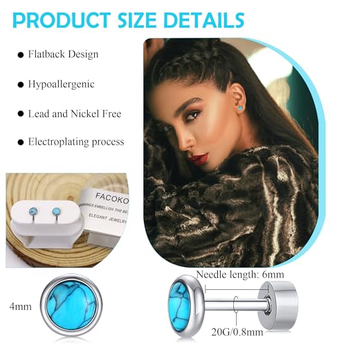 Flat Back Earrings for Women, G23 Titanium Hypoallergenic Onyx Earrings, Stone Flat Back Studs Earring for Multiple Piercings Flatback Earring Sensitive Ears2