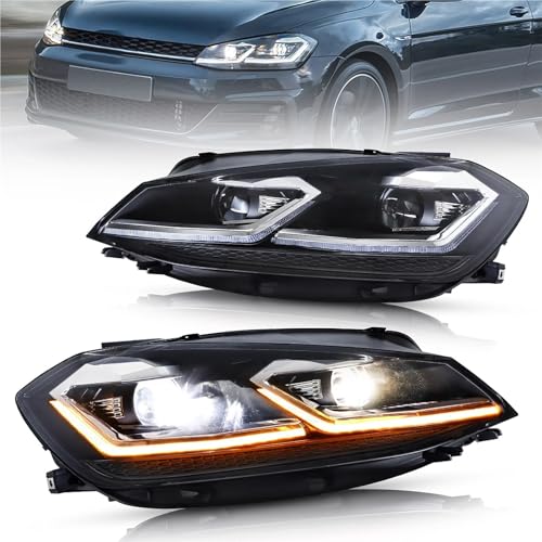JianChao LED Headlights Compatible with VW Golf 7.5 / MK7.5 2018-2021 (NOT Compatible with Golf GTI and Golf R Models)(Silver A Pair LED)