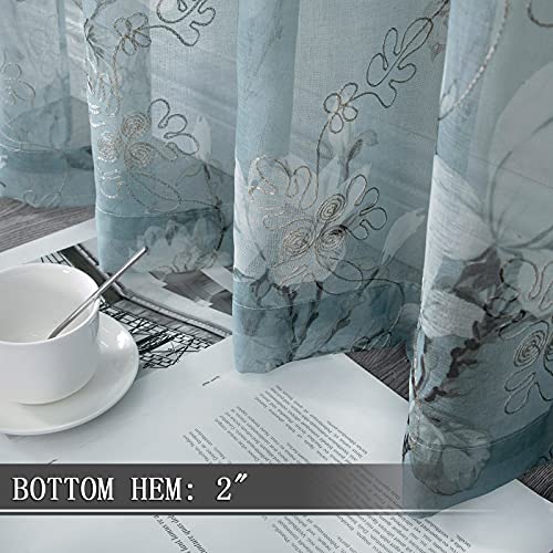 Tollpiz Floral Blue Sheer Valance Curtains Flower Print Vine Embroidery Bedroom Curtain Valances Rod Pocket Voile Window Curtains For Living Room, 54 X 16 Inches Long, Set Of 1 Panel #TOP2