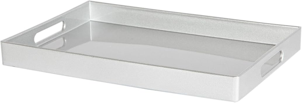 Argon Tableware 34.5 x 30cm Serving Trays with Handles - Silver - Pack of 3 - Rectangular Tray Metallic Decorative Breakfast Dish Melamine Food Tray for Eating, Snacks, Drinks, Food Serving