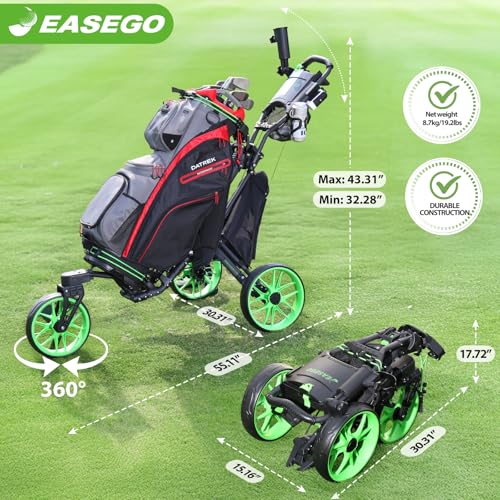 Image of EASEGO Golf Push Cart 3 Wheel : 360 Swivel Front Wheels Golf Walking Carts
