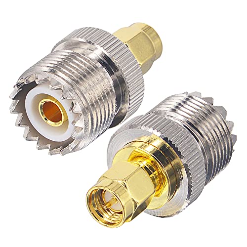 BOOBRIE UHF Buchse auf SMA Stecker Adapter 2 Stück UHF auf SMA Koaxial Verbinder HF Coax Stecker SO239 Handantenne PL-259 Konverter SO239 SMA Stecker für Walkie Talkie Antennen Broadcast Radios WiFi Cover