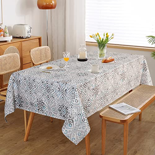 Mysky Home Rectangle Tablecloth 60X120 Inches -Linen Farmhouse Geometric Patterned Tablecloth Waterproof Decorative Washable Fabric Table Cloth For Kitchen Dining Moroccan Tablecloth，Grey #TOP5