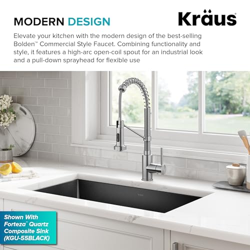 Image of KRAUS Bolden Commercial Style 2-Function Single Handle Pull Down Kitchen Faucet in Spot-Free Stainless Steel, KPF-1610SFS