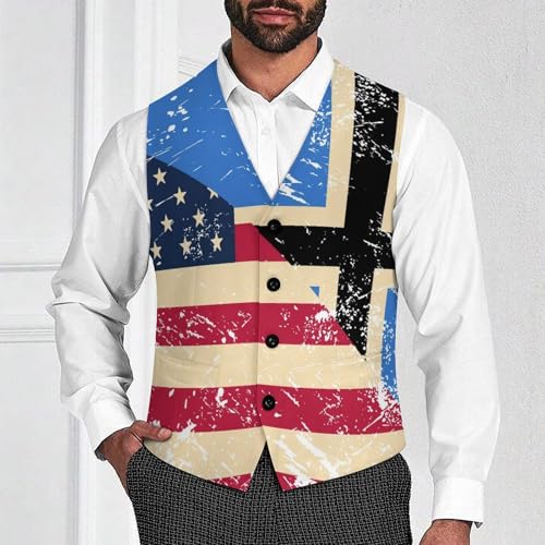 U.S. And Estonia Vintage Flag Trendy Vest Suit for Men V Neck Formal Dress Waistcoat Vests Business Slim Fit4