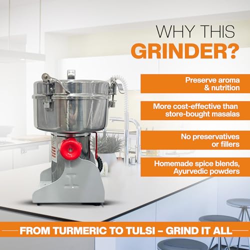 Image of Gorek Technologies Masala Grinder Machine - 2000g Capacity | High-Speed 3000W Stainless Steel Dry Grinder for Grains, Herbs, Masala, Seeds, Home & Commercial Use | Portable Spice Grinder | GT-PG-2000S