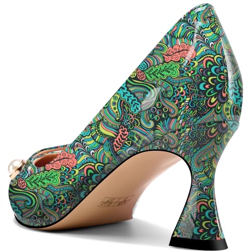 NobleOnly Womens Mid Heel Pointed Toe Slip-on Pearls Dress Pumps Glitter Casual Patent Leather Shoes 2.4 Inches Heels4