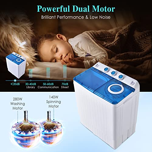 Giantex Portable Washing Machine, 26Lbs Washer And Spinner Combo,18 Lbs Washing 8 Lbs Spinning, Built-In Drain Pump, W/Timer Control, Dorm Apartment Twin Tub Mini Laundry Washer Blue White #TOP5