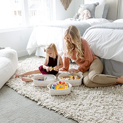 Naturalcozy 5-Piece Rectangle Storage Basket Set- Natural Cotton Rope Woven Baskets For Organizing! Small Basket For Montessori, Baby Nursery, Dog Toy Baskets, Cat Toy Box, Bathroom Organization Bin #TOP2