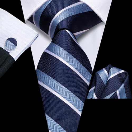 Image of Dubulle Mens Tie and Lapel Pin Paisley Striped Floral Necktie for Men Pocket Square Cufflinks 4PCS Set Wedding Party