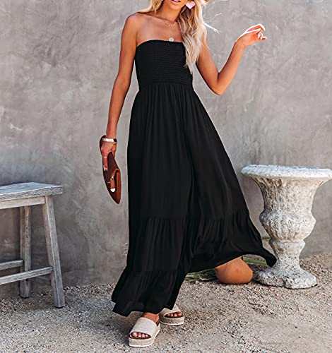R.Vivimos Womens Summer Cotton Strapless Elastic Smocked Boho Beach Casual Flowy Maxi Tube Dresses3