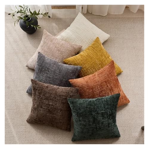 Housse de coussin en chenille marron 60x60 cm à texture bambou chic - 6