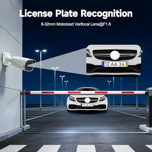 Anpviz License Plate Recognition PoE Camera, 8-32mm Motorized Lens Commercial Bullet POE IP Camera, 120dB WDR, 4MP@30FPS, SD Card Slot‌ Up to 256GB, IP67, Professional ANPR LPR Camera for Business