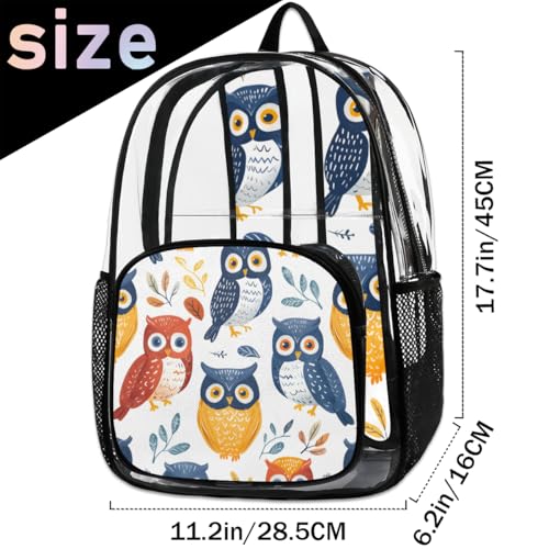 Hand Painted Owls Clear Backpack Stadium Approved PVC Backpacks for Adults Heavy Duty Clear Bag for Work Security Travel College2