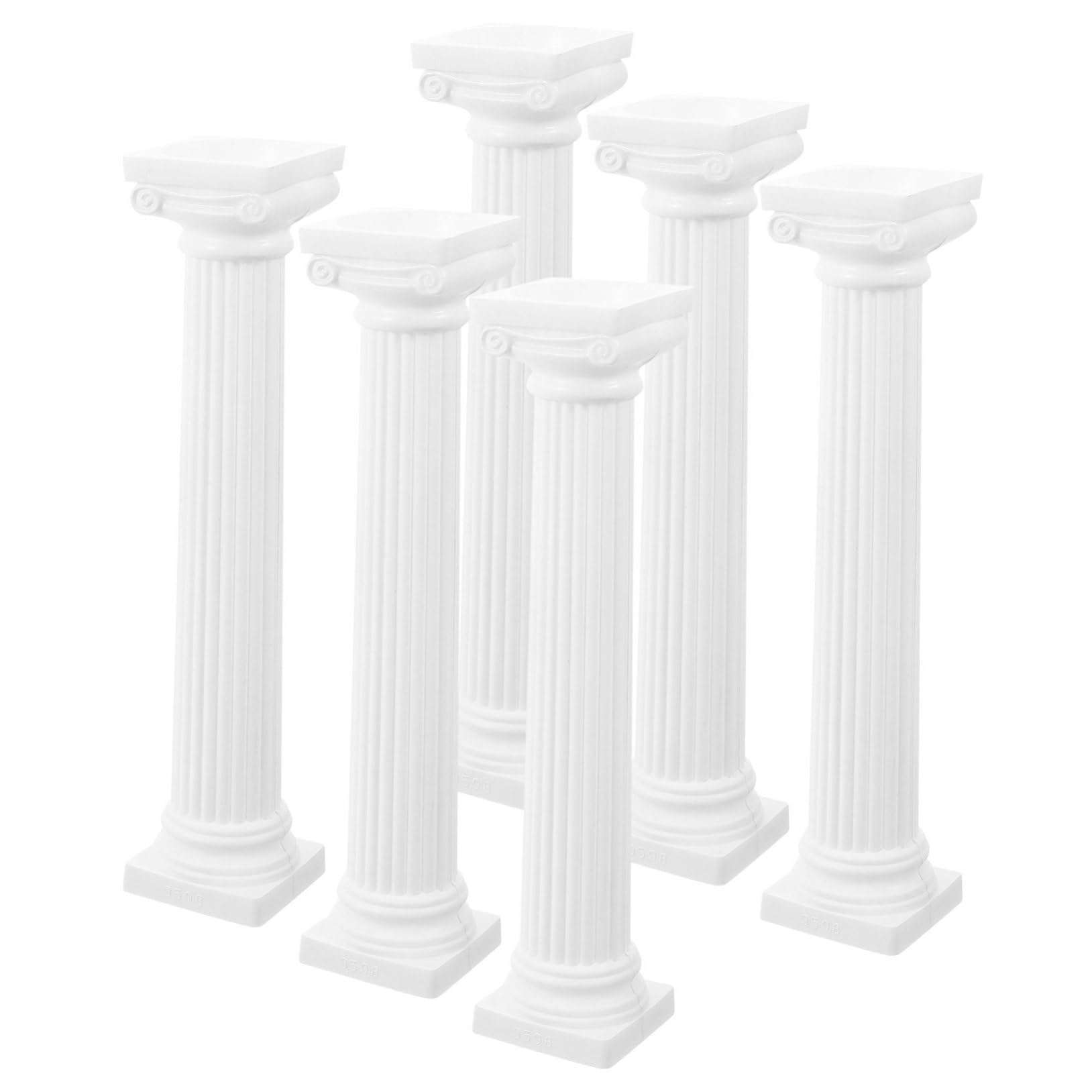 6pcs Greek Column Pedestal Candle Holders - Mini Roman Columns for Wedding & Decoration - Plastic, White