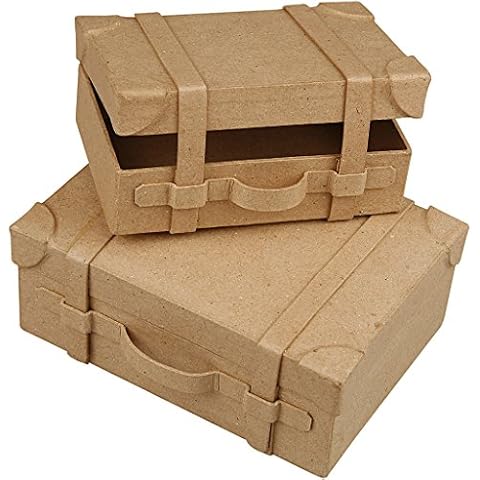 Creativ 263990 4.5 x 11 x 7.5 cm Papier Mache Mini Suitcases 2 Assorted, Beige Cover