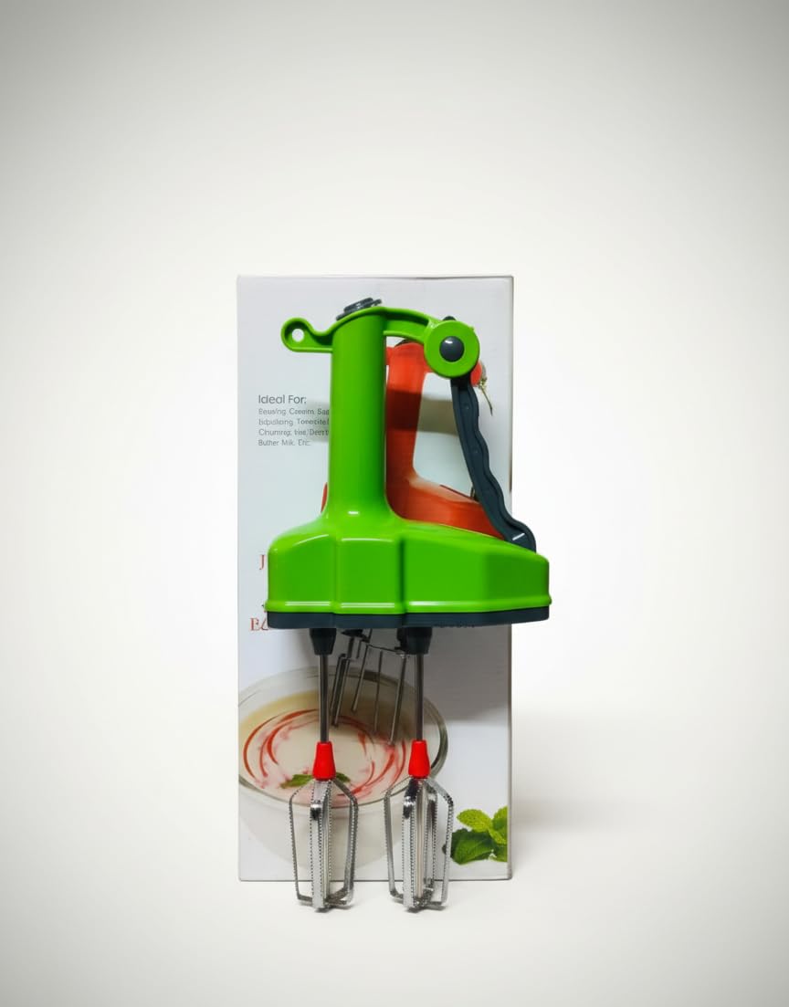 Manual Hand Mixer & Egg Beater, Whisk with Stainless Steel Blades – Portable Kitchen Blender for Beating Cream, Eggs, Lassi, & Cake Batter (Green)-image-15