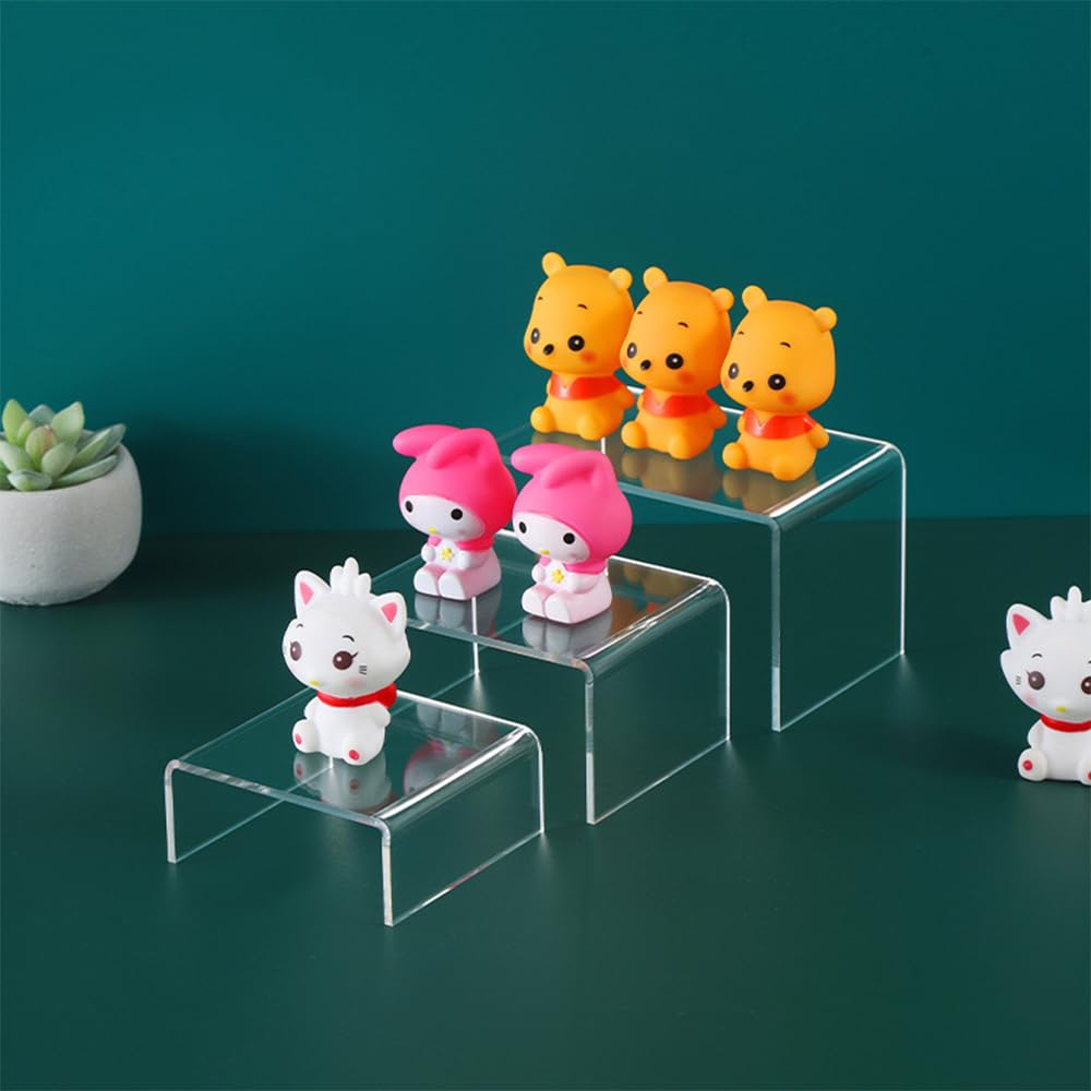 6pz Espositore Acrilico Trasparente Espositore Vetrina in Plastica in 3 Misure per Scaffali Alzate per Espositori Gioielli per Oggetti da Collezione, Cosmetici e Esposizione Artigianale