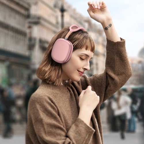 Image of Tobfit Silicone Case Cover for AirPods Max Headphones, Soft Clear TPU Anti-Scratch Ear Pad /Ear Cups /Headband Cover for AirPods Max, Sweat-Proof Transparent Protector Accessories,Pink