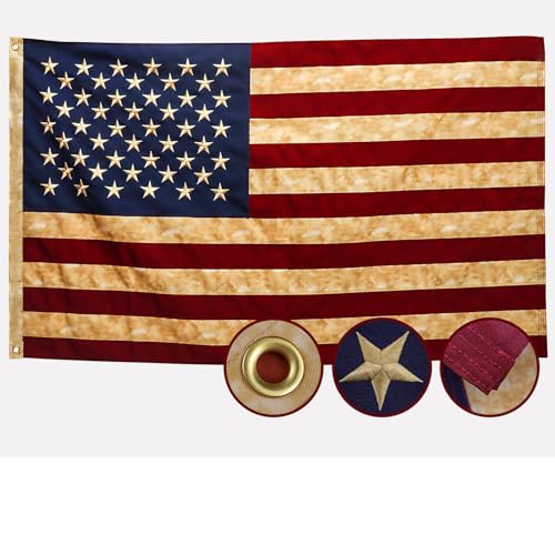 Tea-Stained Vintage Style American Flag 3x5 Ft...