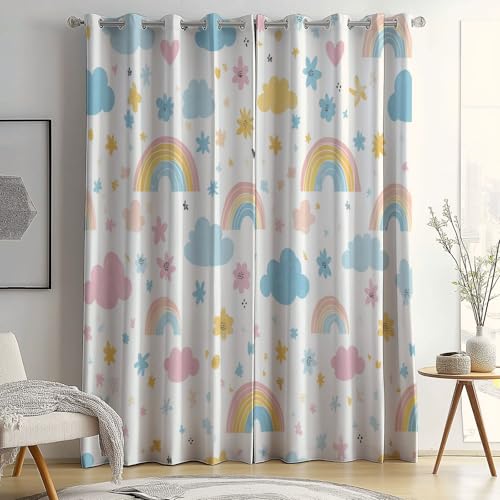 Cortinas con Ojales Bohemio, Cortinas Opacas para decoración del hogar con Aislamiento térmico Arcoíris Nubes Estrellas, Cortinas Estampadas para Dormitorio y Sala de Estar 140 x 245 cm (2 Paneles)