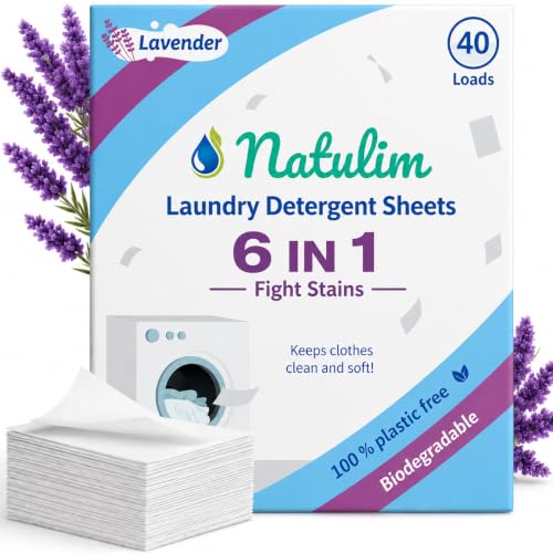 Natulim - Detergente en Tiras para Lavadora (40 Lavados) - Incluye Suavizante, Ecológico, Hipoalergénico, Made in Spain - Ropa limpia y suave sin ensuciar el Planeta (Fragancia Lavanda)