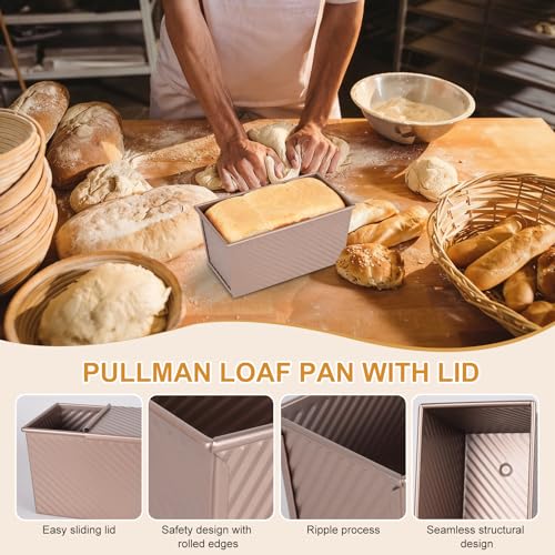 Image of 2 PCS Pullman Loaf Pan With Lid, 2.2 LB /1 LB Sandwich Bread Loaf Pan, Non-Stick Bread Loaf Baking Pan With Lid, for Baking Bread, Sandwiches and Toast