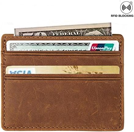 RFID Blocking Genuine Leather Front/Back Pocket Slim Wallet ,Credit Card Case,Money Clip (Brown)