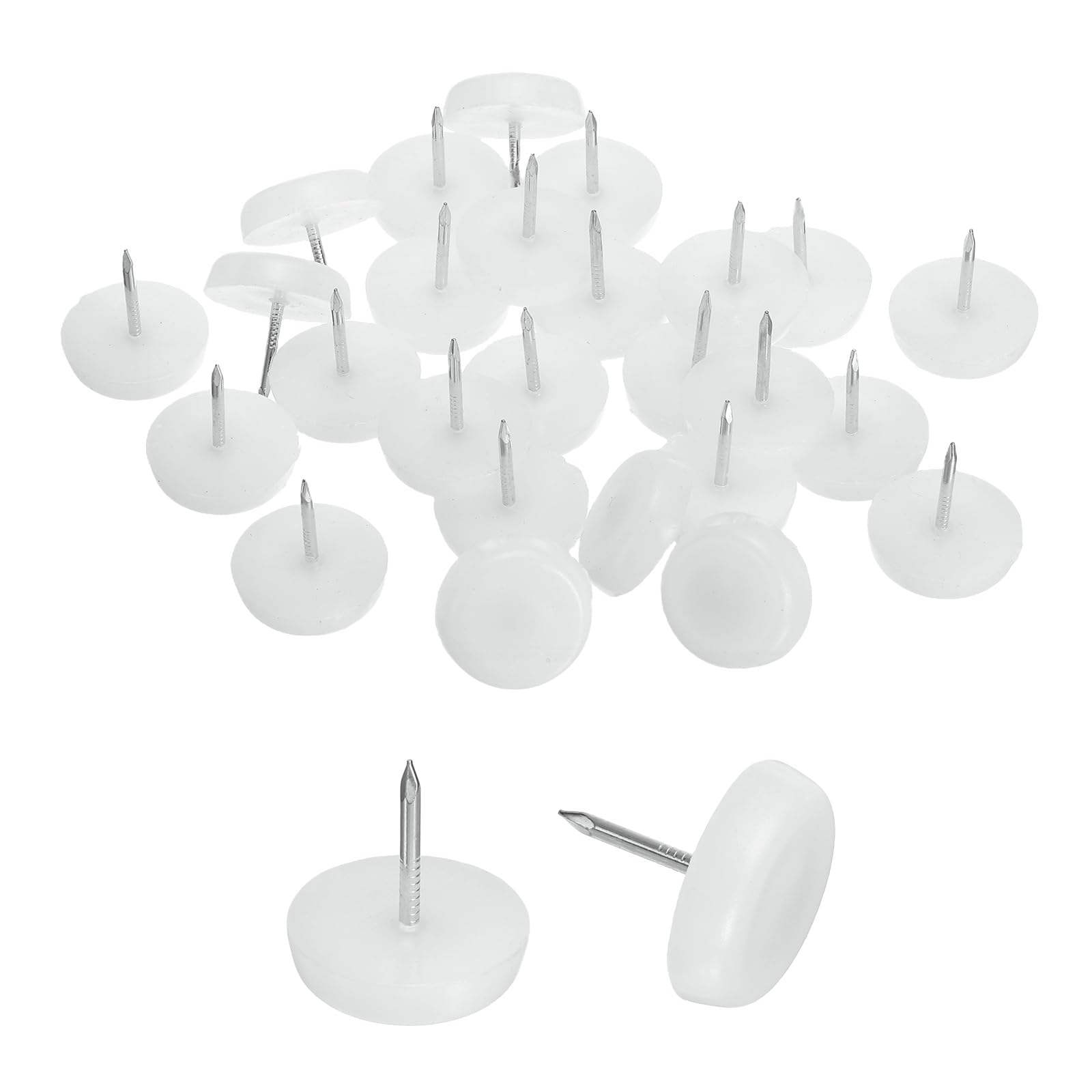 sourcing map 25Pcs Furniture Sliders, 22mm Round Plastic Furniture Glides Nail-on Pads, Hardwood Floor Protectors for Chair, Table, Desk, Cabinet Leg, White