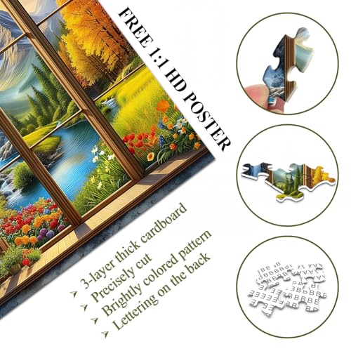 PICKFORU Season 1000 Piece Puzzle for Adults, A Year in a View Jigsaw Puzzles, Nature Art Mountain Scenery Puzzle as Wall Decor - Image 4