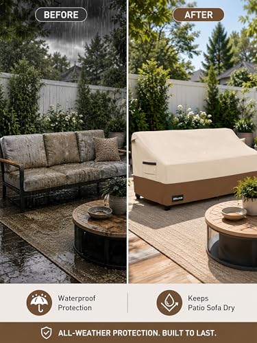 Image of ANartcle 3-Seater Patio Sofa Cover,85W x 37D x 35H Inches Outdoor Couch Cover,100% Waterproof Heavy Duty Patio Sofa Covers,Patio Furniture Covers,Beige&brown